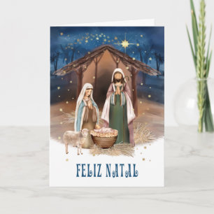 Feliz Natal. Krippenkarte in Portugiesisch Feiertagskarte