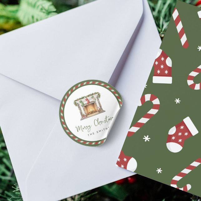 Feliz Natal - Lareira de Natal Aquarela Runder Aufkleber (Von Creator hochgeladen)