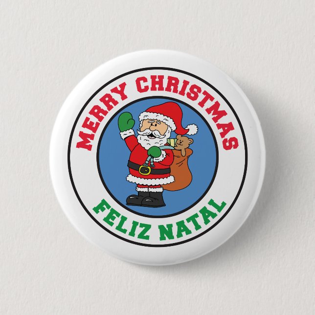 Feliz Natal Merry Christmas Santa Button (Vorderseite)