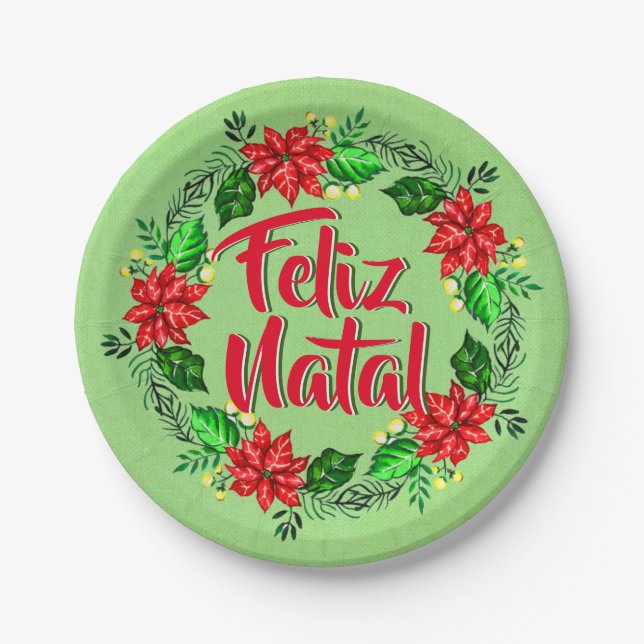 Feliz Natal Portugal Frohe Weihnachten 7" Pappteller (Vorderseite)