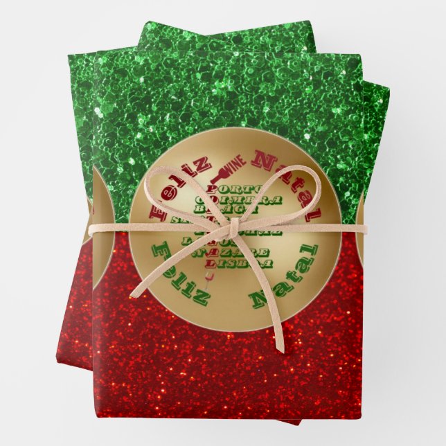 Feliz Natal Portugal Roter Garten Geschenkpapier Set (Beispiel)