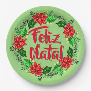Feliz Natal Portugiesisch Frohe Weihnachten 9" Pappteller