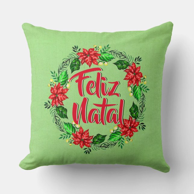 Feliz Natal Portugiesisch Frohe Weihnachten Kissen (Vorderseite)