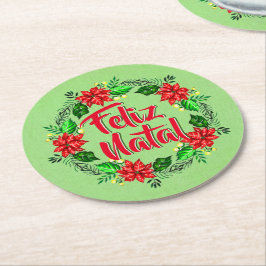 Feliz Natal Portugiesisch Frohe Weihnachten Runder Pappuntersetzer