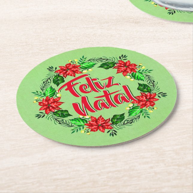 Feliz Natal Portugiesisch Frohe Weihnachten Runder Pappuntersetzer (Angewinkelt)