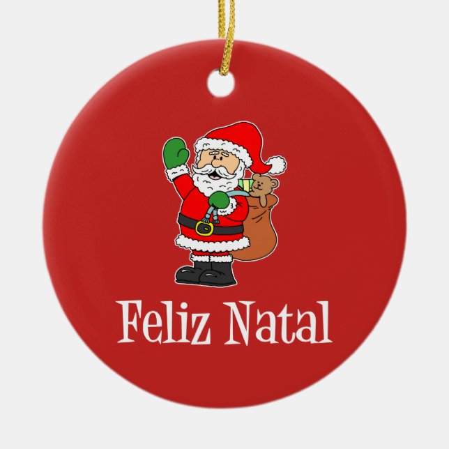 Feliz Natal Portugiesischer Weihnachtsmann (RED) Keramik Ornament (Vorne)