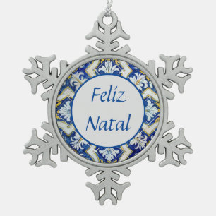 Feliz Natal Snowflake Pewter Christma Schneeflocken Zinn-Ornament