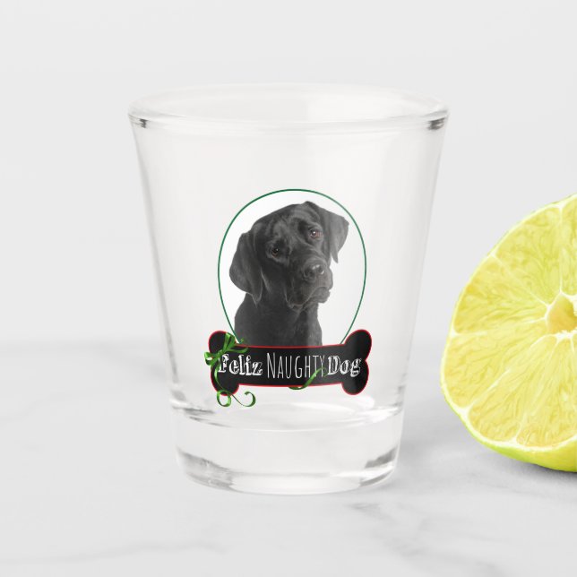Feliz Naughty Black Lab Schnapsglas (Vorderseite)
