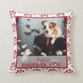 Feliz Naughty Dog Red Paw Print Pet Foto Kissen