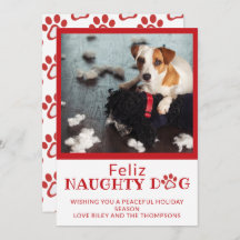 Feliz Naughty Dog Red Paw Prints Foto Holiday