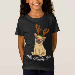 Feliz Naughty Dogggy, lustiger Weihnachts-Mops-Hun T-Shirt