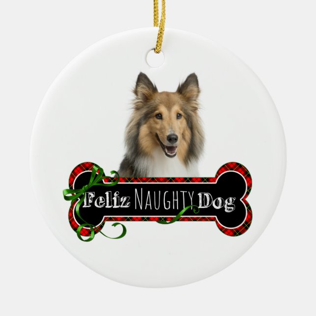 Feliz Naughty Sheltie Keramik Ornament (Vorne)