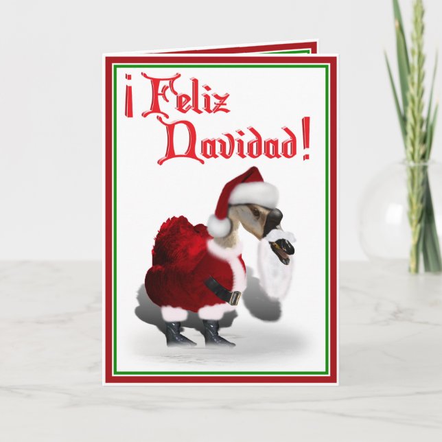 Feliz Navidad - Albernes Santa Goose Feiertagskarte (Vorderseite)
