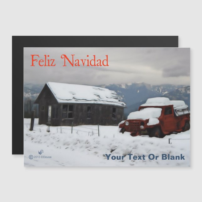 Feliz Navidad - Alter roter Lkw Magnetkarte (Vorne/Hinten)