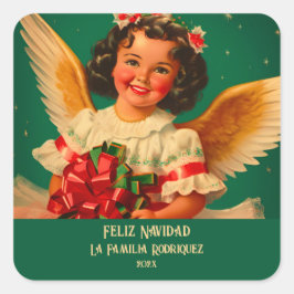 "Feliz Navidad" Angel Weihnachtssticker Quadratischer Aufkleber