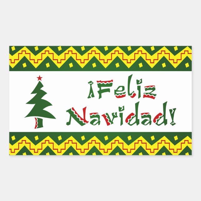 Feliz Navidad arriba Rechteckiger Aufkleber (Vorderseite)