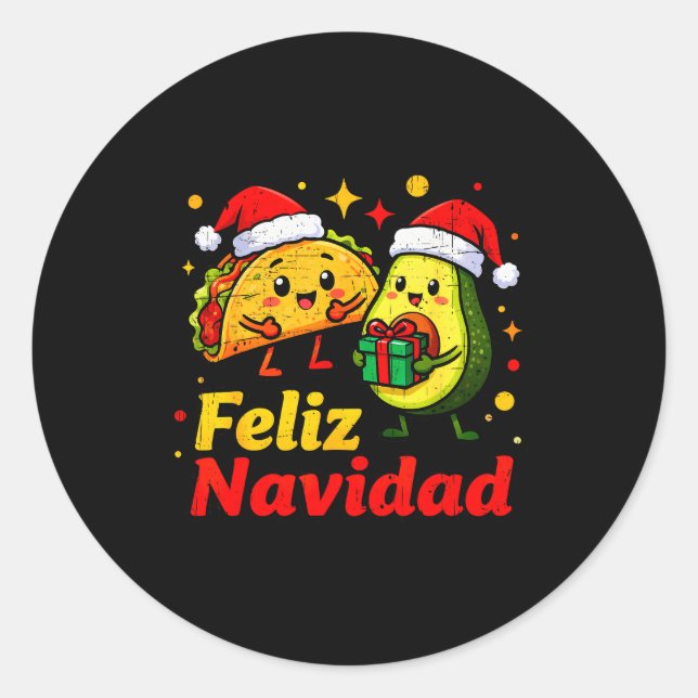 Feliz Navidad Avocado Tacos Mexican Xmas Family Ma Runder Aufkleber (Vorderseite)