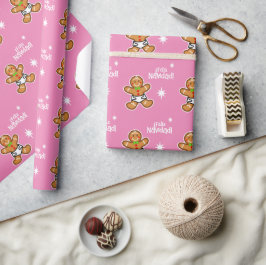¡Feliz Navidad! Baby Gingerbread auf rosa-editierb Geschenkpapier