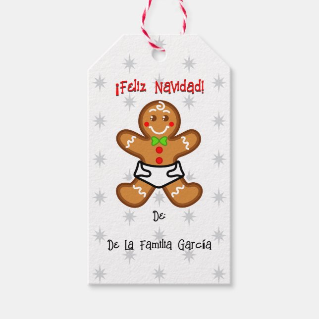 ¡Feliz Navidad! Baby Gingerbrot / White-Red Geschenkanhänger (Vorderseite)