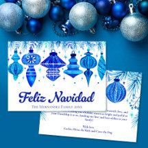 Feliz Navidad Baubles in Blue Watercolor-Familie