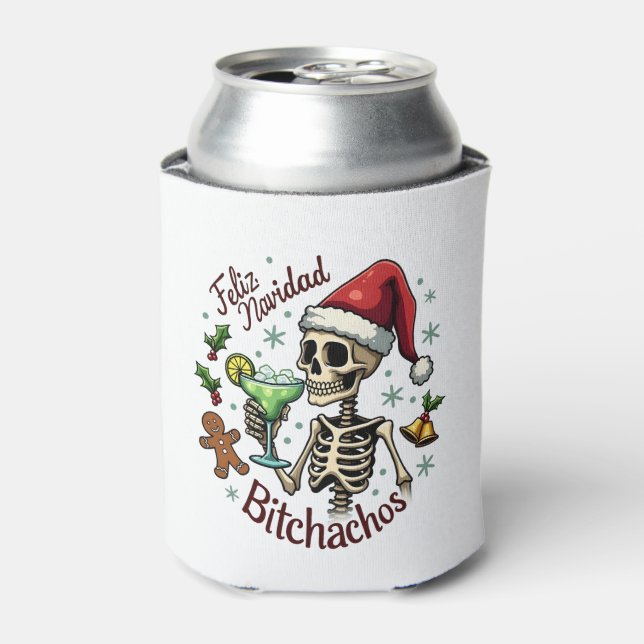 Feliz Navidad Bitchachos Funny Skull Spanish Merry Dosenkühler (Kanne Vorderseite)
