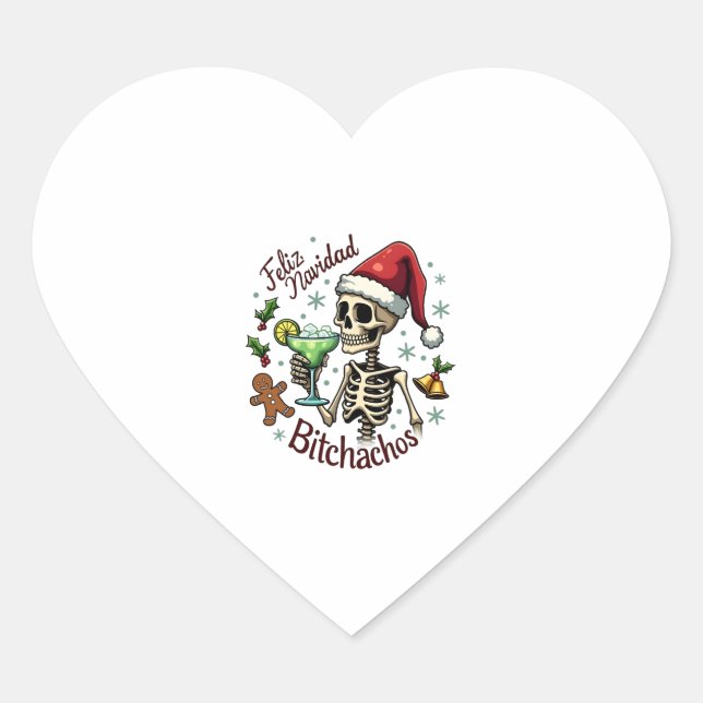 Feliz Navidad Bitchachos Funny Skull Spanish Merry Herz-Aufkleber (Vorderseite)
