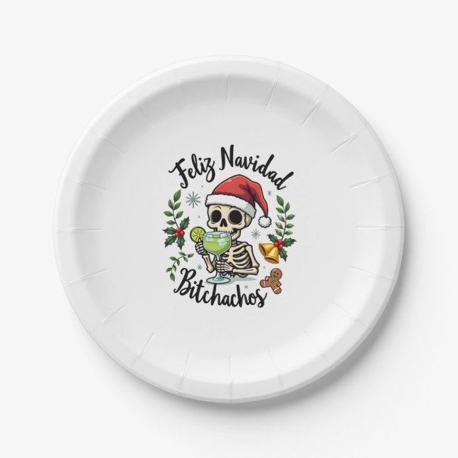 Feliz Navidad Bitchachos Funny Skull Spanish Merry Pappteller (Vorderseite)