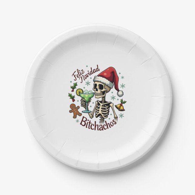 Feliz Navidad Bitchachos Funny Skull Spanish Merry Pappteller (Vorderseite)