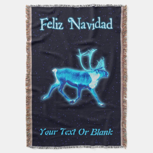 Feliz Navidad - Blaue Karibik (Reindeer) Decke (Vorderseite Vertikal)