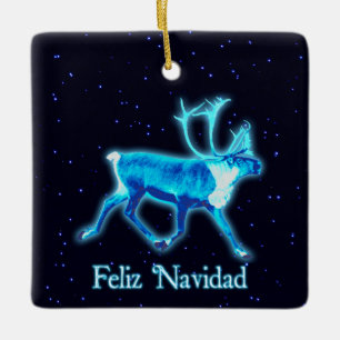 Feliz Navidad - Blaue Karibik (Reindeer) Keramikornament