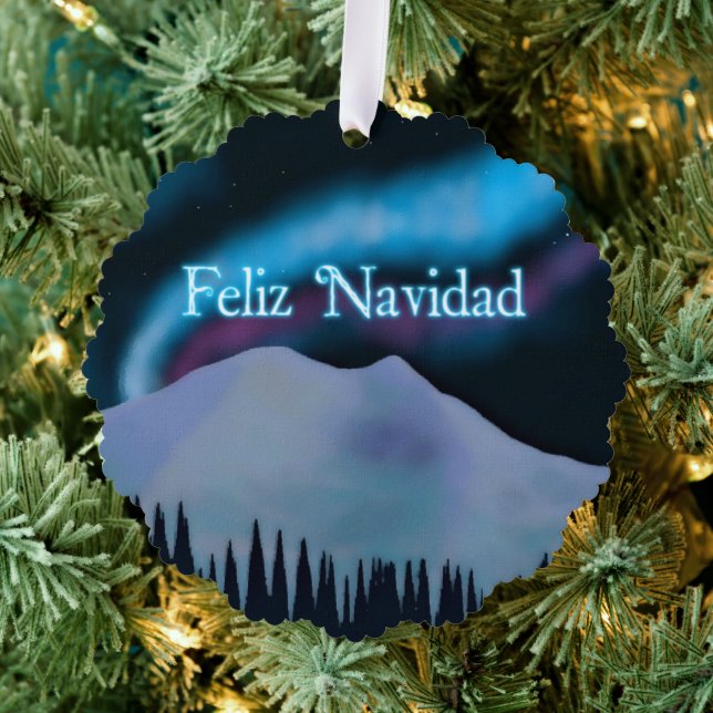 Feliz Navidad - Blue Aurora Ornament Karte (Insitu (Baum))