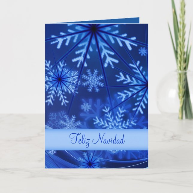 Feliz Navidad Blue Snowflakes Weihnachtskarte Feiertagskarte (Vorderseite)