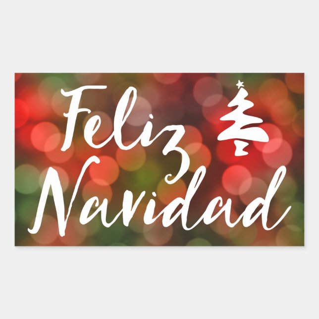 Feliz Navidad (Bokeh-Leuchten) Rechteckiger Aufkleber (Vorderseite)