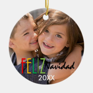 Feliz Navidad bunte Foto-Weihnachtsverzierung Keramik Ornament