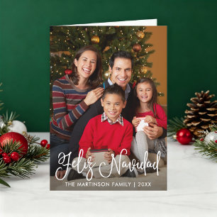 Feliz Navidad Calligraphy Script Family Foto Falte Feiertagskarte