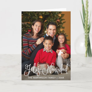 Feliz Navidad Calligraphy Script Family Foto Falte Feiertagskarte
