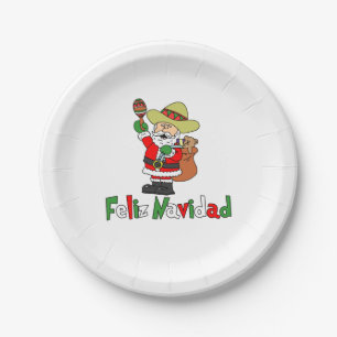 Feliz Navidad Cartoon Santa Sombrero Maracas Pappteller