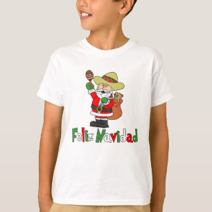 Feliz Navidad Cartoon Santa Sombrero Maracas T-Shirt