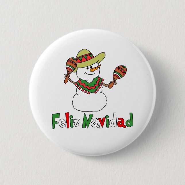 Feliz Navidad Cartoon Snowman Sombrero Maracas Button (Vorderseite)