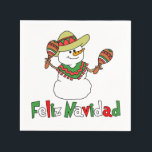 Feliz Navidad Cartoon Snowman Sombrero Maracas Serviette<br><div class="desc">Feliz Navidad mit einem Cartoon-Schneemann,  der einen Sombrero trägt und Maracas hält. Die Buchstaben sind farbig grün und rot. Sage frohe Weihnachten auf Spanisch mit diesem niedlichen Design.</div>