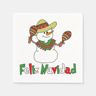 Feliz Navidad Cartoon Snowman Sombrero Maracas Serviette