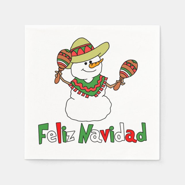 Feliz Navidad Cartoon Snowman Sombrero Maracas Serviette (Vorderseite)