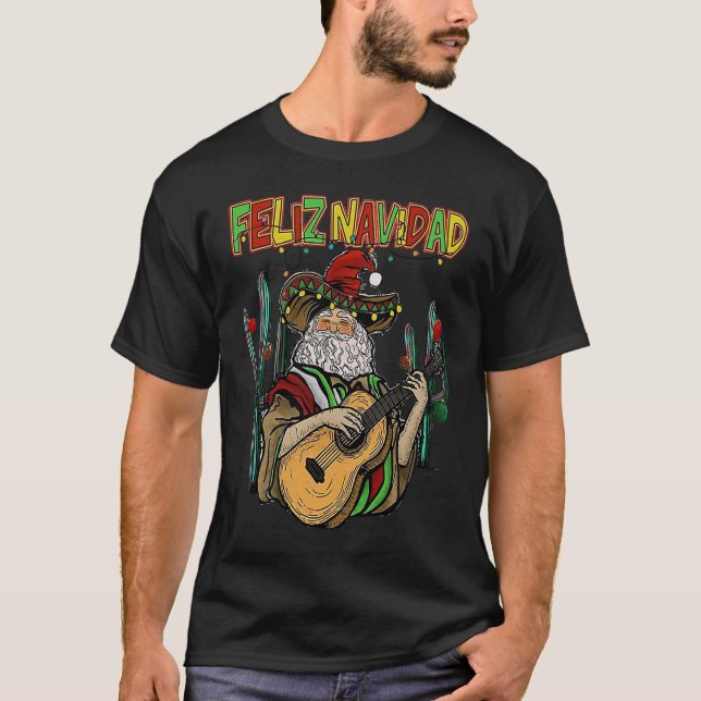 Feliz Navidad  Christmas Mexican Santa Sombrero Xm T-Shirt (Vorderseite)