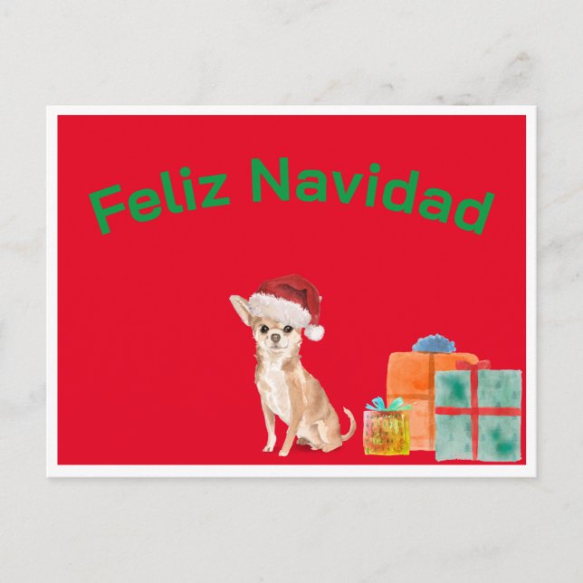 Feliz Navidad Christmas Red Chihuahua Dog Postkarte (Vorderseite)