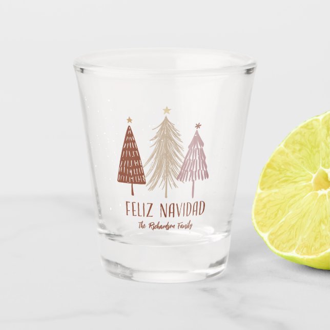Feliz Navidad Christmas Tree Holiday Merry Elegant Schnapsglas (Vorderseite)