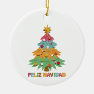 Feliz Navidad Colorful Xmas Tree Spanische Weihnac Keramik Ornament