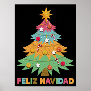 Feliz Navidad Colorful Xmas Tree Spanische Weihnac Poster