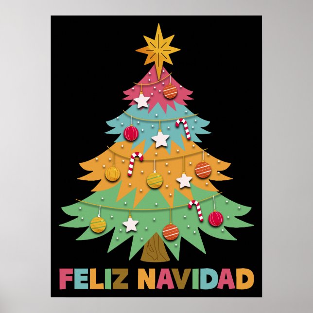 Feliz Navidad Colorful Xmas Tree Spanische Weihnac Poster (Vorne)