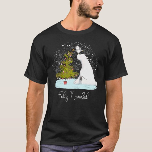 Feliz Navidad Cute Polar Bear Penguin Christmas T-Shirt (Vorderseite)