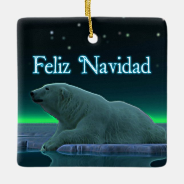 Feliz Navidad - Eiskantenpolarbär Keramikornament (Vorderseite)